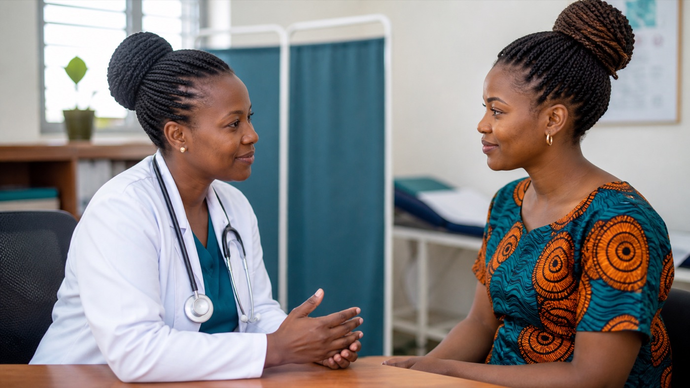 Black African patient discussing cervical screening with a clinician