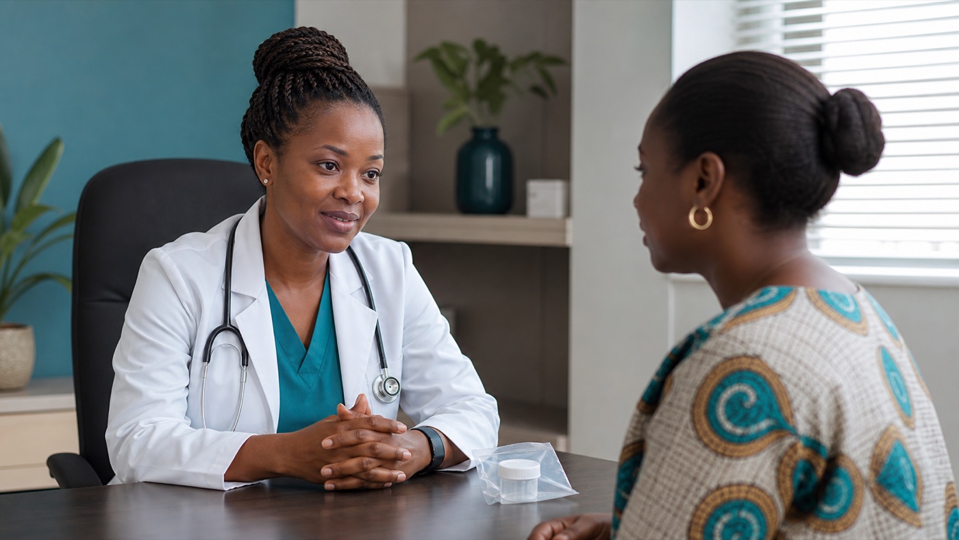 Black African patient having a confidential STI screening conversation