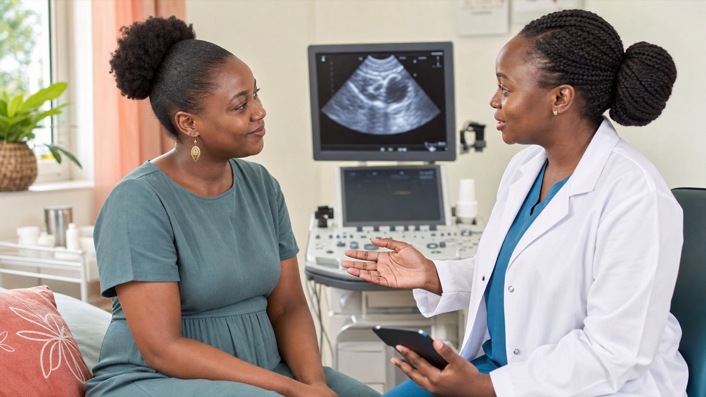 Black African patient discussing PCOS with a women’s health clinician